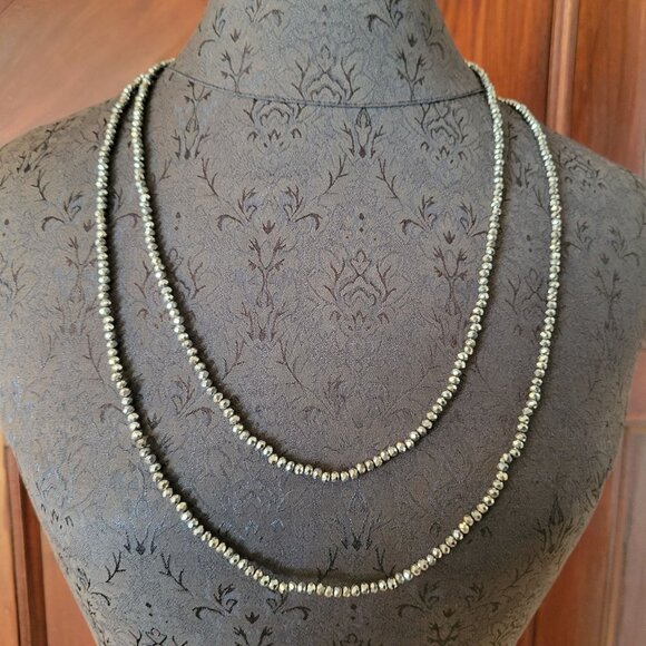 Long Metallic Beaded Necklace Faceted Beads For Women Versatile Layering Jewelry - Picture 1 of 5